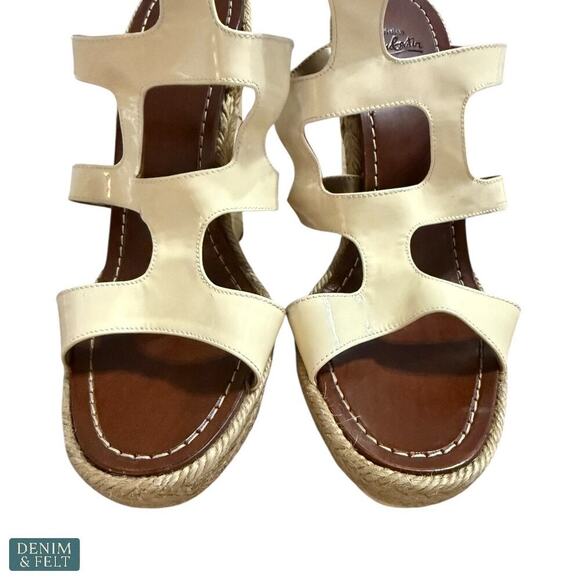 Christian Louboutin Beige Patent Espadrille Wedge Sandals Red Sole Size 39 - Picture 5 of 13